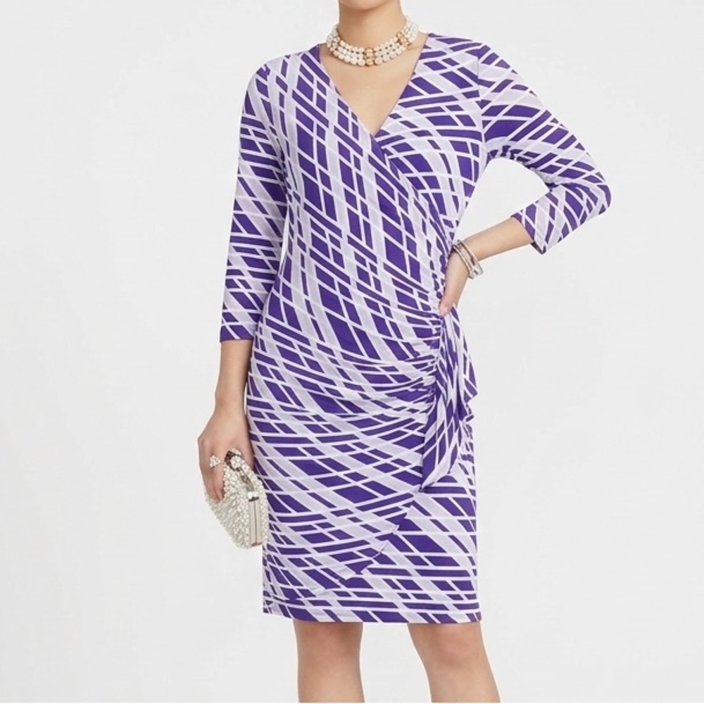 New York & Company Purple and White Geometric Dress